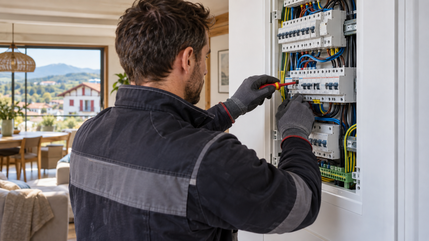 Électricien MG Elec en intervention sur tableau électrique à Mouguerre